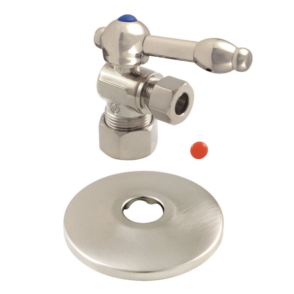 Kingston Brass CC53308KLK 5/8-Inch X 3/8-Inch OD Comp Quarter-Turn Angle Stop Valve with Flange, Brushed Nickel CC53308KLK - main